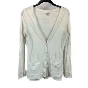 American Eagle Cardigan Academy Long Sleeve Ribbed Cuffs Metal Mother of Pearl